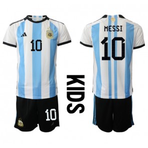 Argentina Lionel Messi #10 Dětské Domácí dres komplet MS 2022 Krátký Rukáv (+ trenýrky)